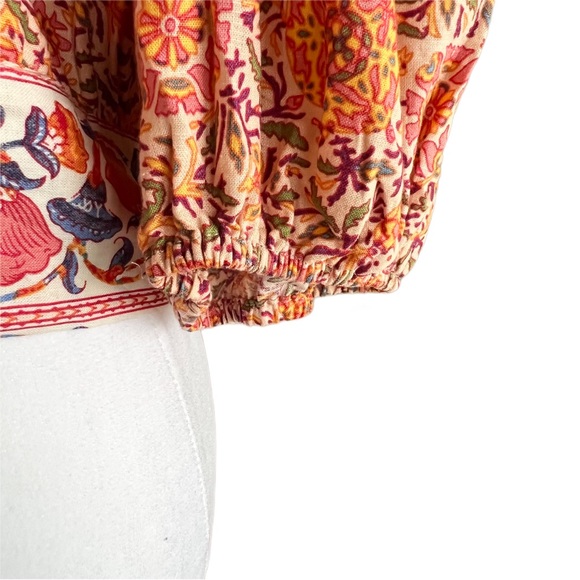 Rachel Zoe Cropped Boho V-front Tie-Front Floral Linen Top Orange & Purp… - Picture 7 of 11